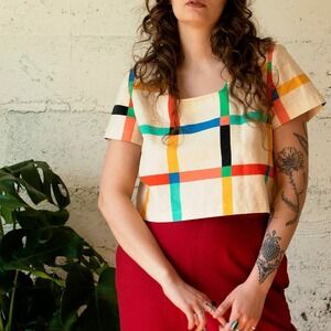 Ersa Fibers Frankie Top, Chunky Windowpane Cream